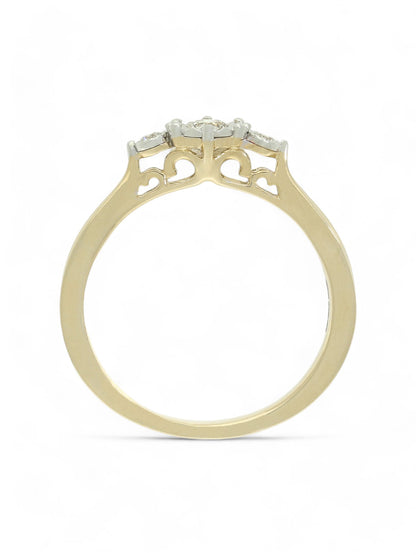 Diamond Three Stone Miracle Plate Ring 0.15ct Round Brilliant Cut in 9ct Yellow Gold