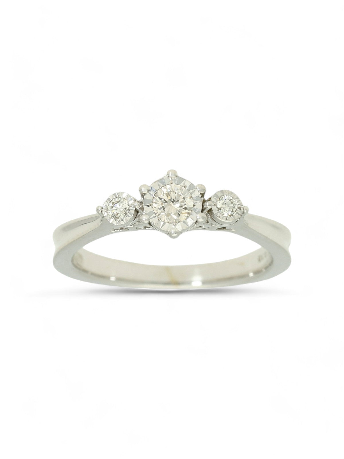 Diamond Three Stone Miracle Set Ring 0.15ct Round Brilliant Cut in 9ct White Gold