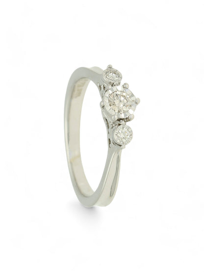 Diamond Three Stone Miracle Set Ring 0.15ct Round Brilliant Cut in 9ct White Gold