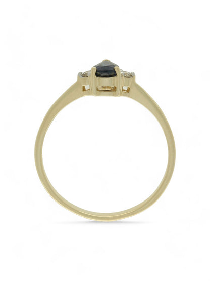 Sapphire & Diamond Three Stone Pear Cut Ring in 9ct Yellow Gold