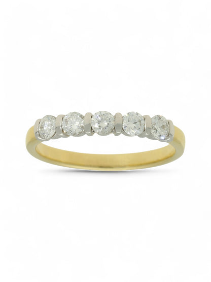 Five Stone Diamond Ring 0.50ct Certificated Round Brilliant Cut in 18ct Yellow & White Gold