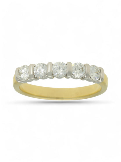 Five Stone Diamond Ring 0.75ct Certificated Round Brilliant Cut in 18ct Yellow & White Gold