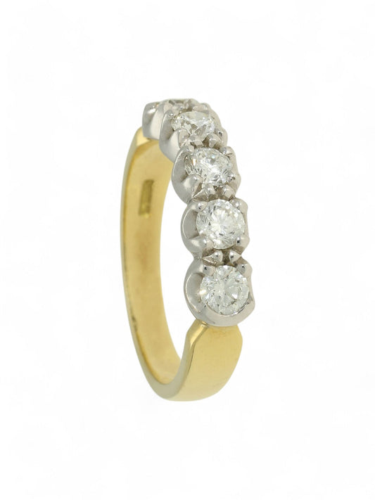 Pre Owned Diamond Round Brilliant Five Stone Half Eternity Ring in 18ct Yellow & White Gold