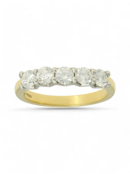 Five Stone Diamond Ring 1.01ct Round Brilliant Cut in 18ct Yellow & White Gold