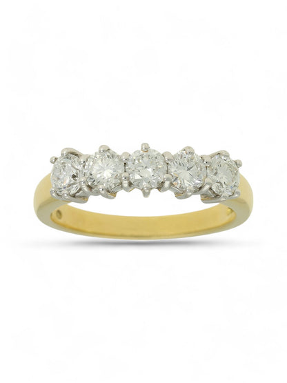 Five Stone Diamond Ring 1.05ct Round Brilliant Cut in 18ct Yellow & White Gold