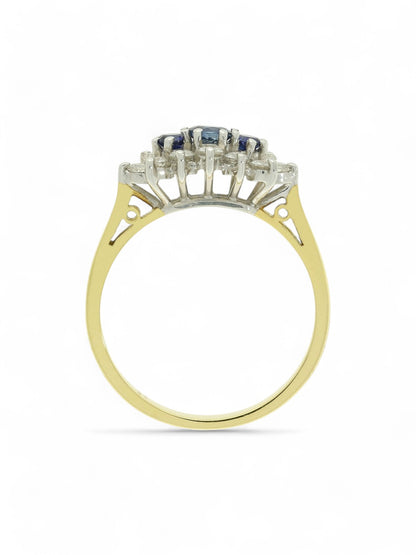 Sapphire & Diamond Cluster Ring in 18ct Yellow & White Gold
