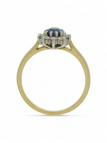 0.67ct Oval Cut Sapphire & 0.30ct Round Brilliant Cut Diamond Cluster Ring in 18ct Yellow and White Gold