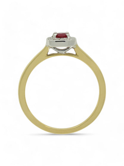 0.27ct Round Brilliant Cut Ruby & 0.08ct Diamond Cluster Ring in 18ct Yellow & White Gold