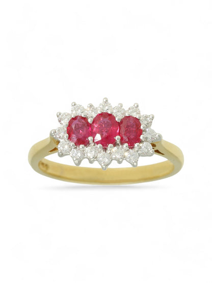 Ruby & Diamond Cluster Ring in 18ct Yellow & White Gold