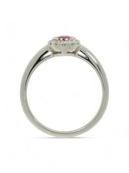 0.55ct Oval Cut Ruby & 0.15ct Diamond Cluster Ring in 18ct White Gold