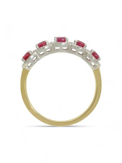 0.90ct Round Brilliant Cut Ruby & 0.15ct Diamond Cluster Ring in 18ct Yellow & White Gold