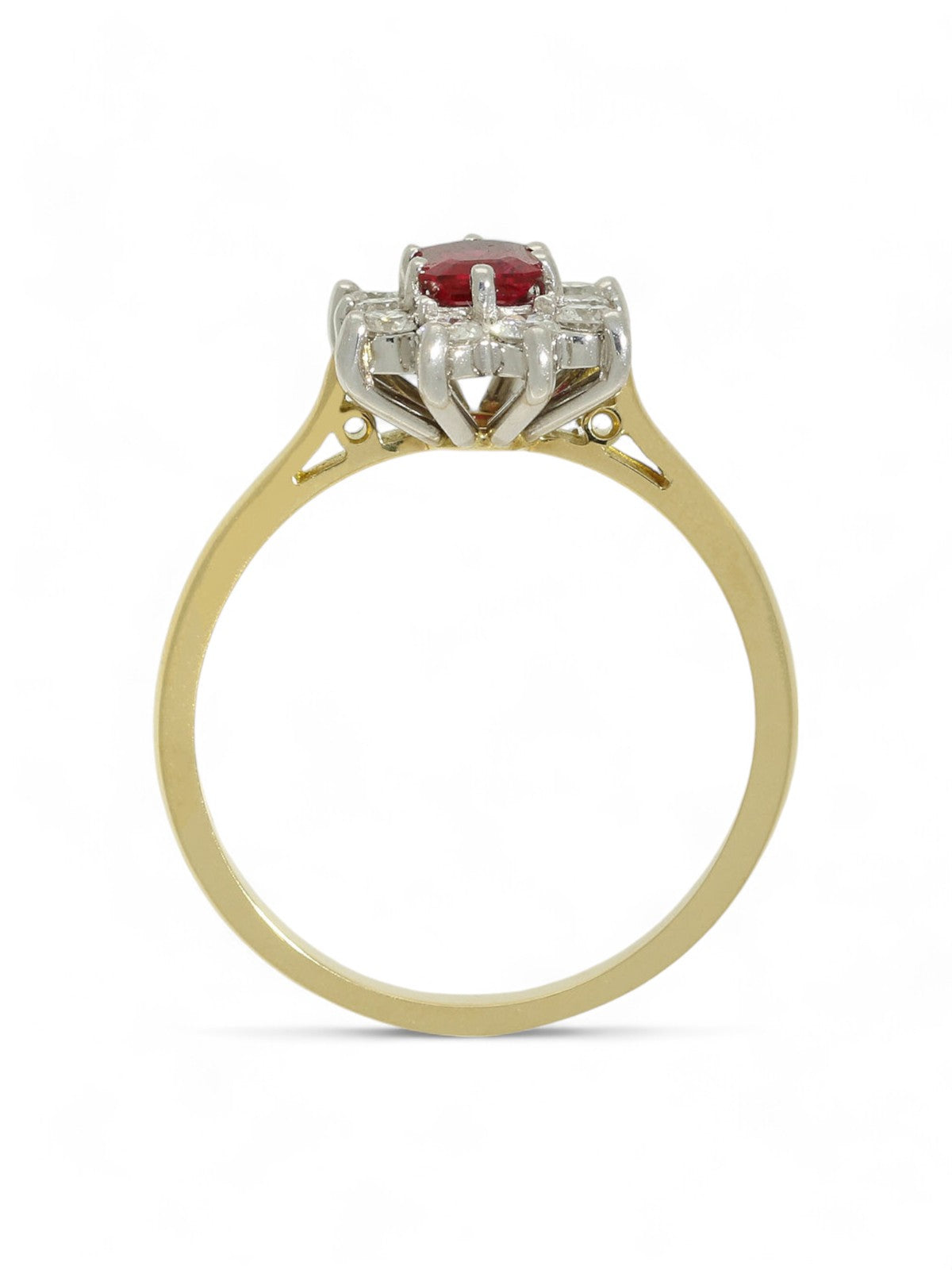 Ruby & Diamond Emerald Cut Cluster Ring in 18ct Yellow & White Gold