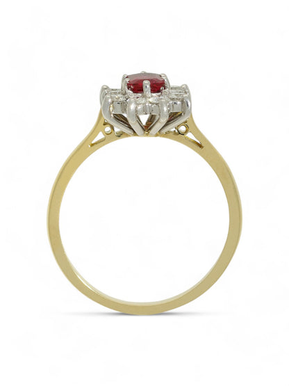 Ruby & Diamond Emerald Cut Cluster Ring in 18ct Yellow & White Gold