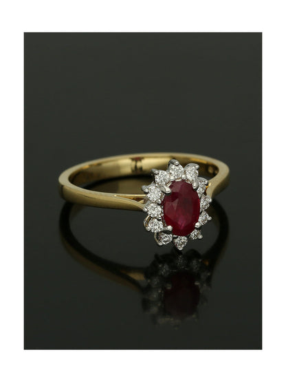 Ruby & Diamond Oval Cut Cluster Ring in 18ct Yellow & White Gold
