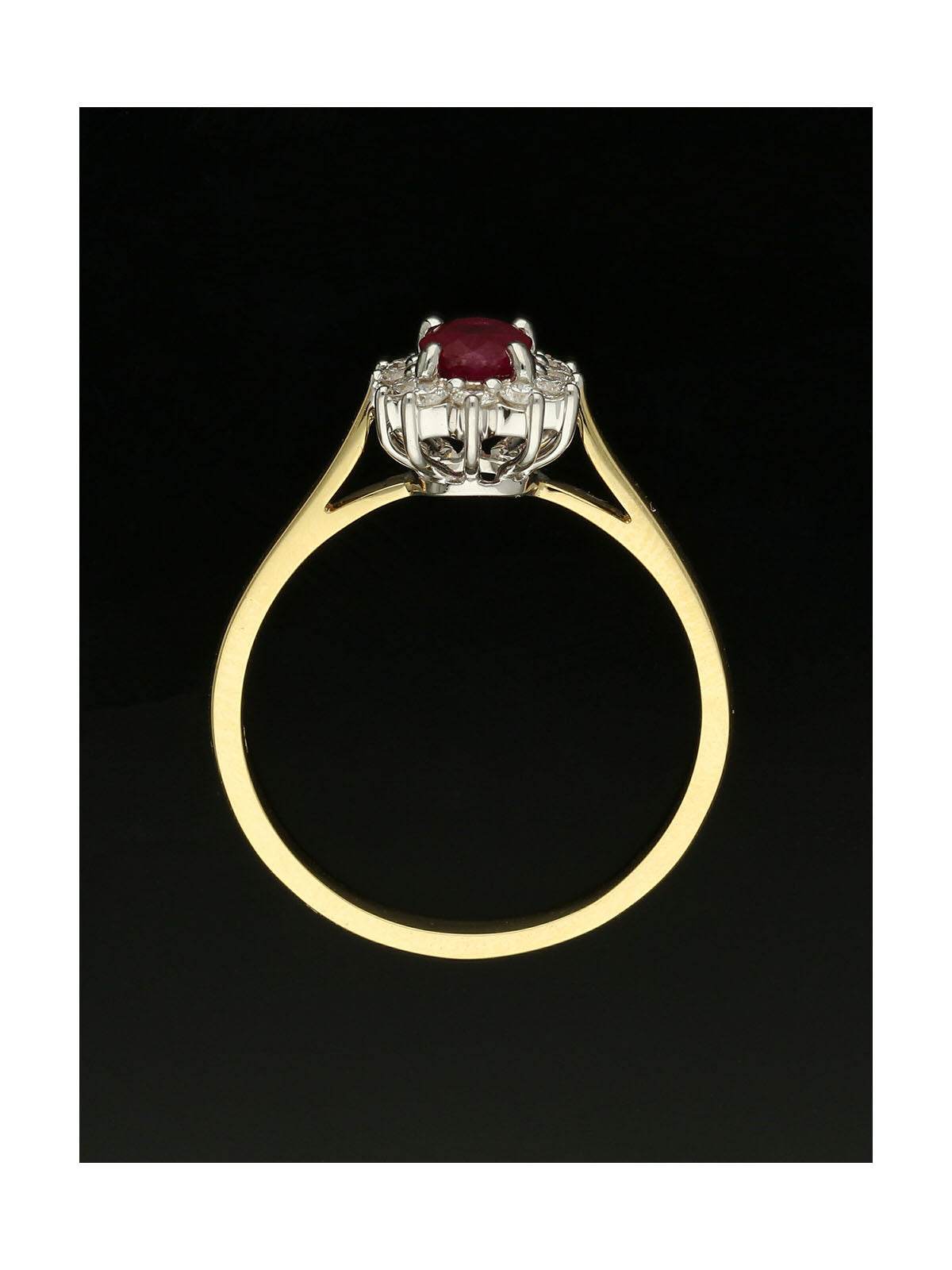 Ruby & Diamond Oval Cut Cluster Ring in 18ct Yellow & White Gold
