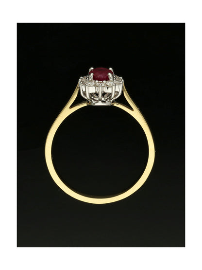 Ruby & Diamond Oval Cut Cluster Ring in 18ct Yellow & White Gold