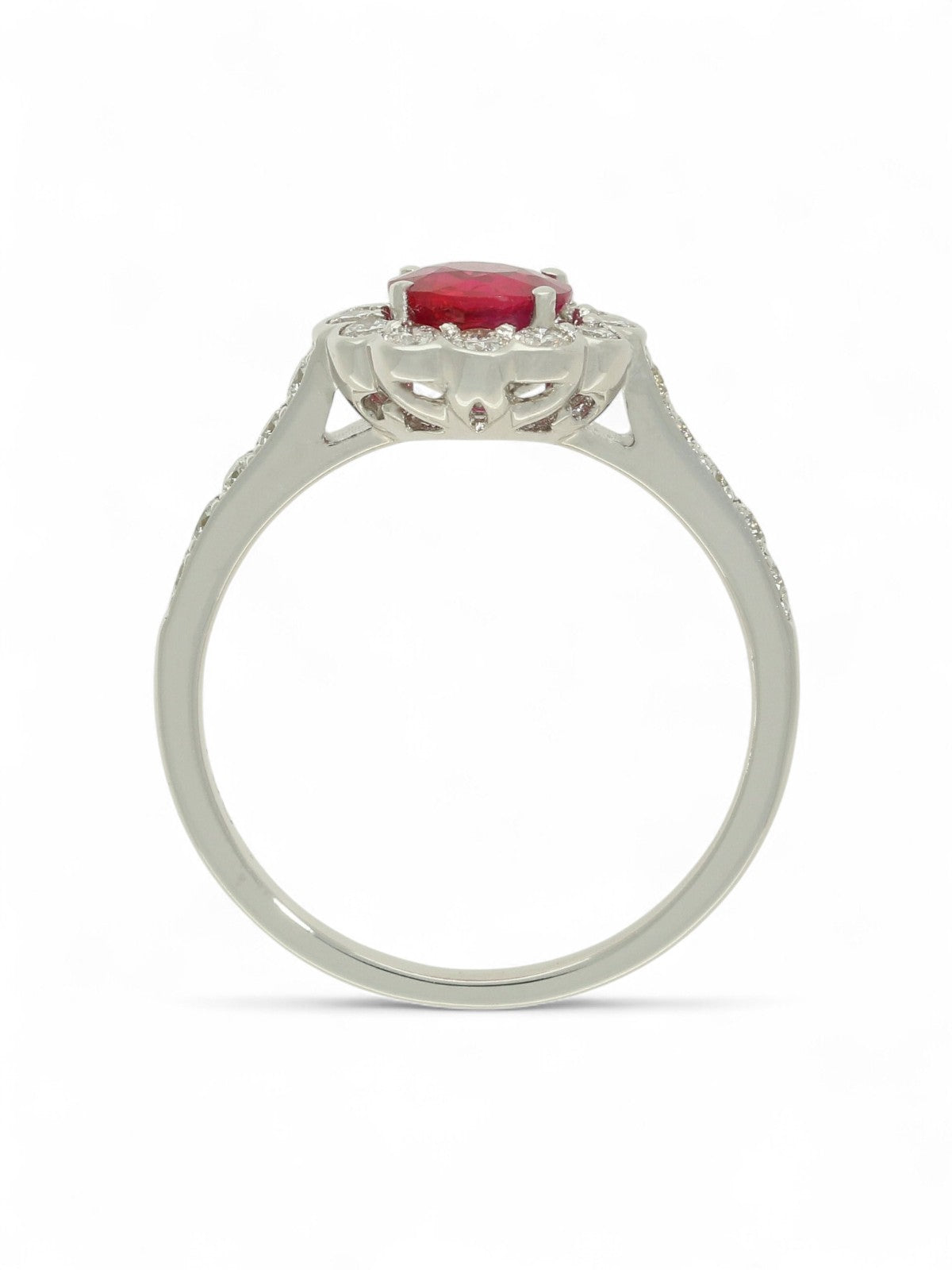 Ruby & Diamond Cluster Ring in 18ct White Gold with Diamond Set Shoulders