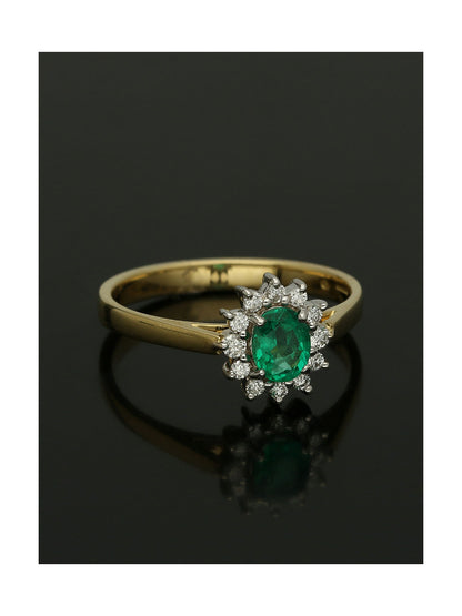 Emerald & Diamond Oval Cut Cluster Ring in 18ct Yellow & White Gold