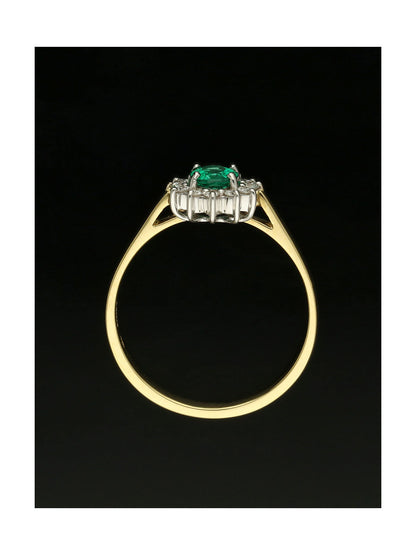Emerald & Diamond Oval Cut Cluster Ring in 18ct Yellow & White Gold