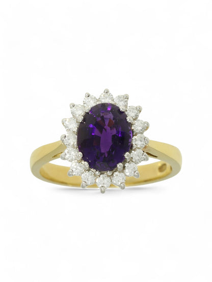 Amethyst & Diamond Cluster Ring in 18ct Yellow & White Gold