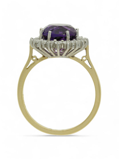 3.72ct Oval Cut Amethyst & 0.50ct Round Brilliant Cut Diamond Cluster Ring in 18ct Yellow & White Gold