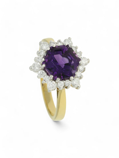 2.13ct Amethyst & 0.43ct Diamond Cluster Ring in 18ct Yellow & White Gold