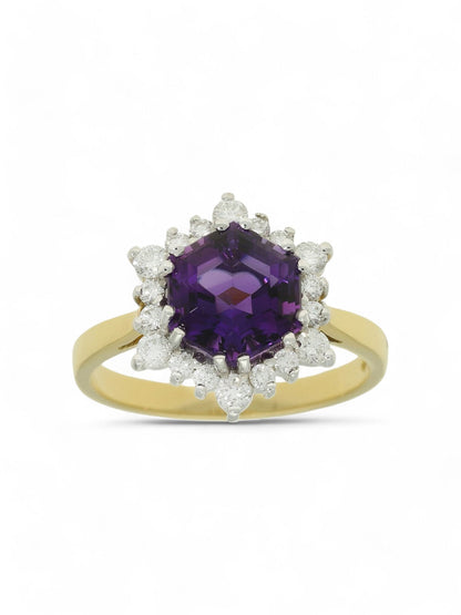 2.13ct Amethyst & 0.43ct Diamond Cluster Ring in 18ct Yellow & White Gold