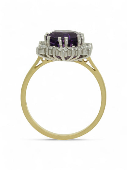 2.13ct Amethyst & 0.43ct Diamond Cluster Ring in 18ct Yellow & White Gold