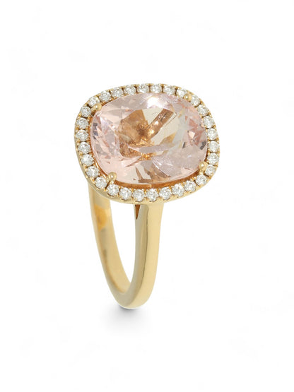 3.56ct Oval Cut Morganite & 0.18ct Diamond Halo Ring in 18ct Rose Gold