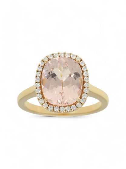 3.56ct Oval Cut Morganite & 0.18ct Diamond Halo Ring in 18ct Rose Gold