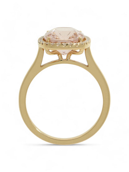 3.56ct Oval Cut Morganite & 0.18ct Diamond Halo Ring in 18ct Rose Gold