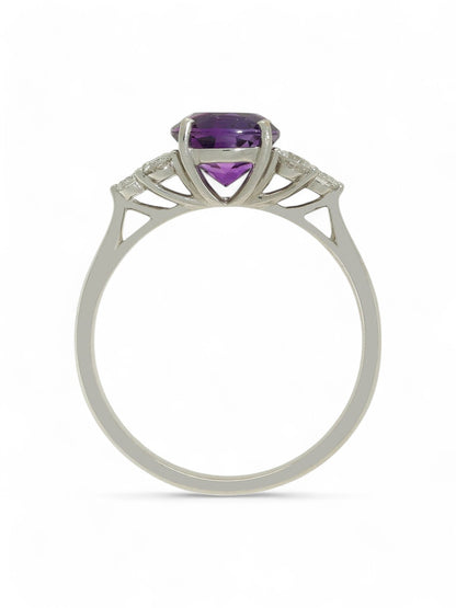1.16ct Round Brilliant Cut Amethyst & 0.30ct Round Brilliant Cut Diamond Trefoil Cluster Ring in 18ct White Gold