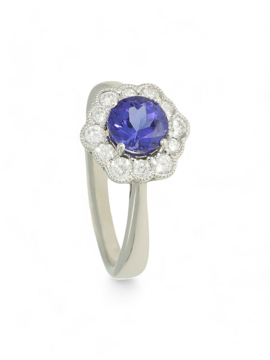 Tanzanite & Diamond Cluster Ring in 18ct White Gold