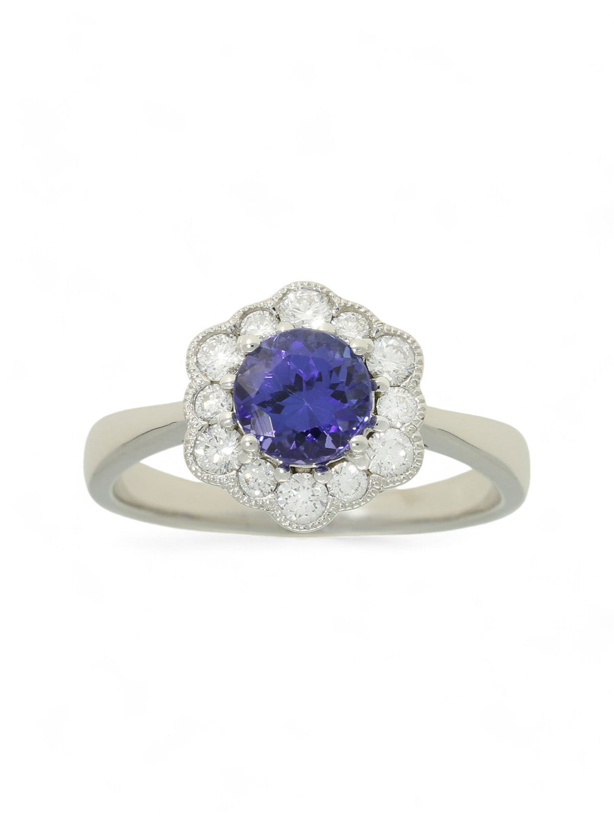 Tanzanite & Diamond Cluster Ring in 18ct White Gold