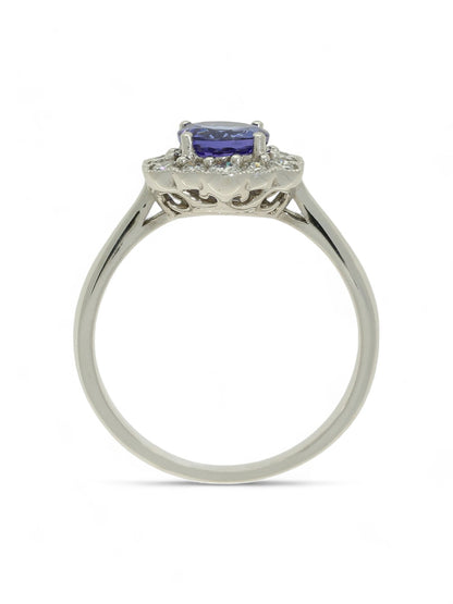 0.95ct Round Brilliant Cut Tanzanite & 0.40ct Round Brilliant Cut Diamond Cluster Ring in 18ct White Gold