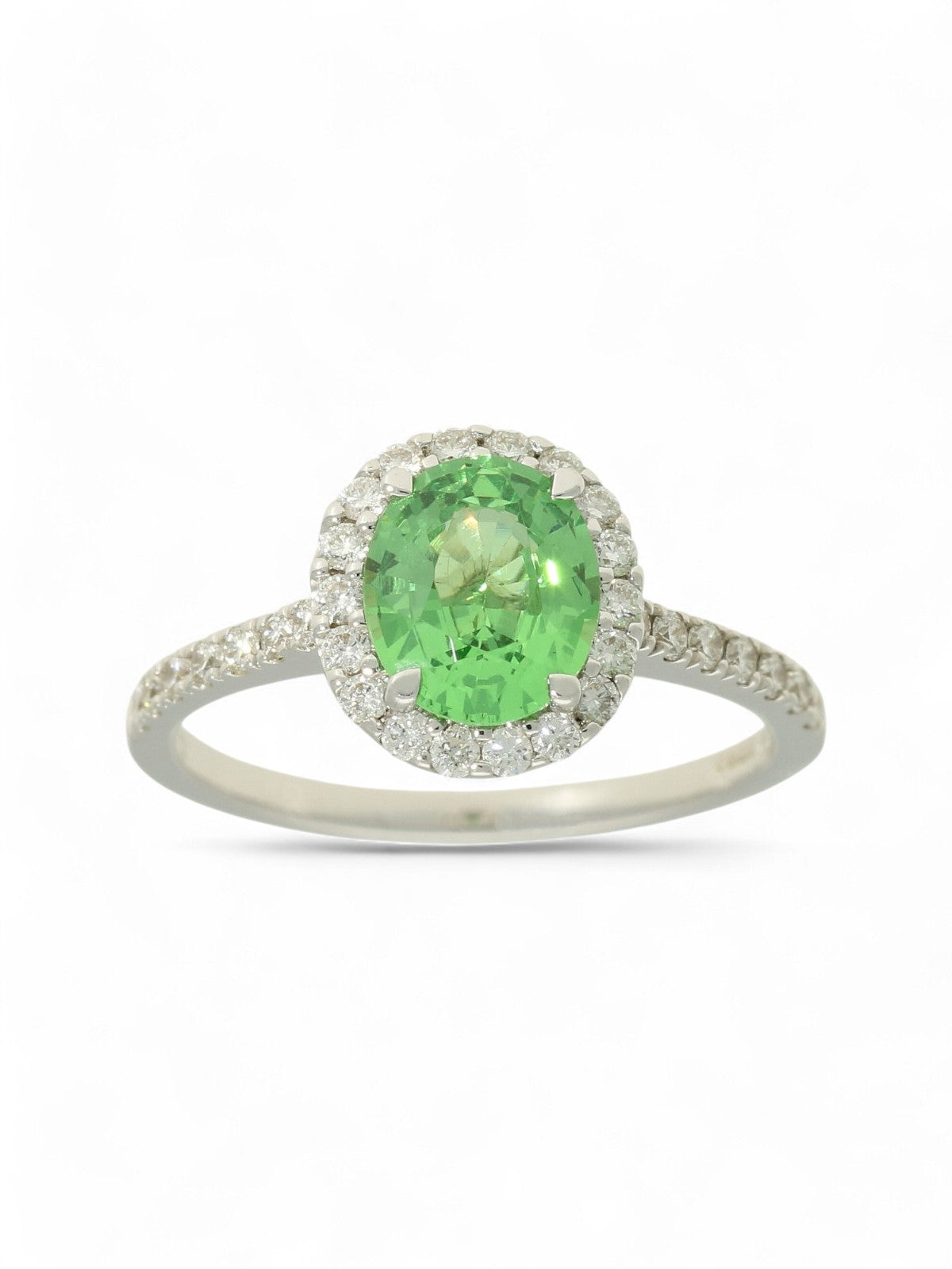 Tsavorite & Diamond Cluster Ring in 18ct White Gold with Diamond Set Shoulders
