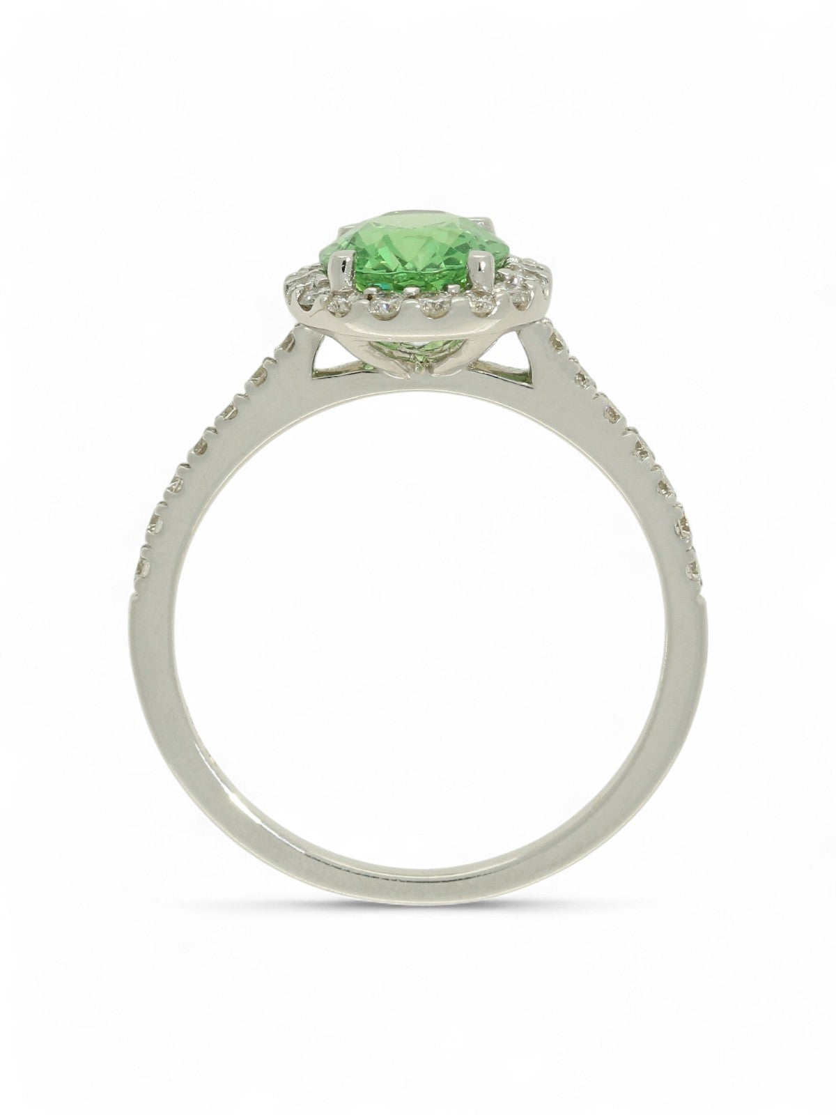 Tsavorite & Diamond Cluster Ring in 18ct White Gold with Diamond Set Shoulders