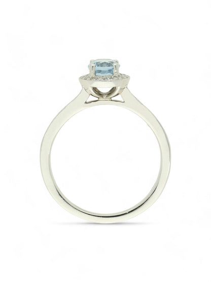 0.64ct Oval Cut Aquamarine & 0.19ct Round Brilliant Cut Diamond Cluster Ring in 18ct White Gold with Diamond Shoulders
