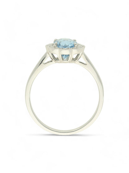 1.27ct Oval Cut Aquamarine & 0.15ct Round Brilliant Cut Diamond Cluster Ring in 18ct White Gold