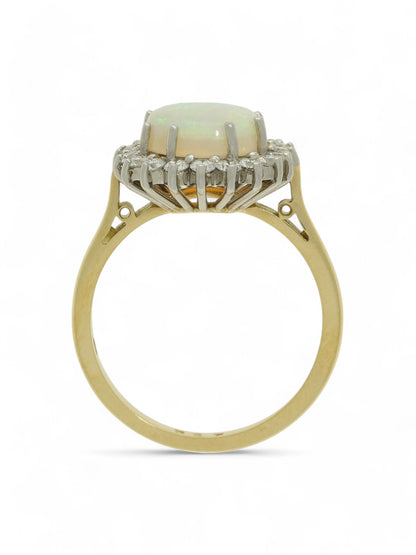 2.36ct Oval Cut Opal & 0.51ct Round Brilliant Cut Diamond Cluster Ring in 18ct Yellow & White Gold