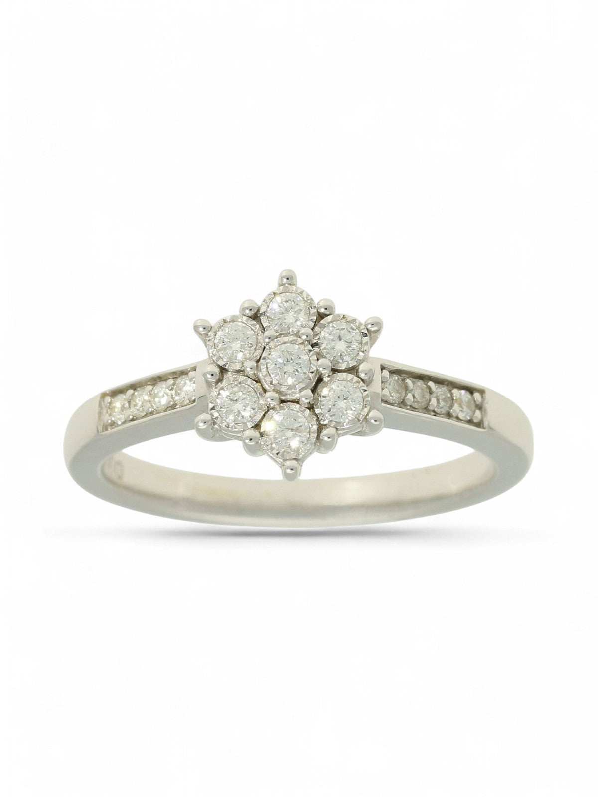 Diamond Cluster Ring 0.25ct Round Brilliant Cut in 9ct White Gold with Diamond Shoulders