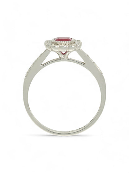 Ruby & 0.24ct Round Brilliant Cut Diamond Cluster Ring in 9ct White Gold with Diamond Shoulders