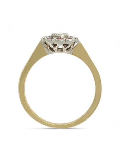 Ruby & Diamond Cluster Ring in 9ct Yellow Gold