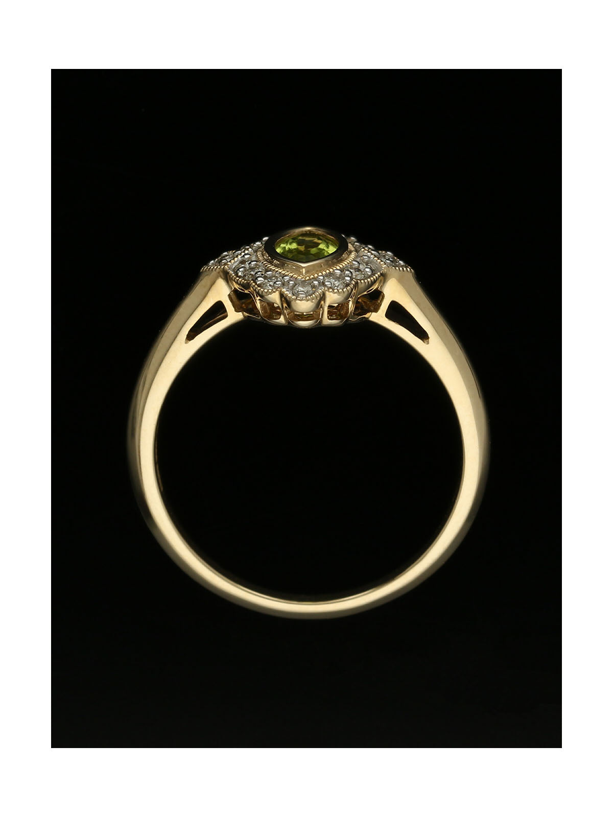 Peridot & Diamond Cluster Ring in 9ct Yellow Gold