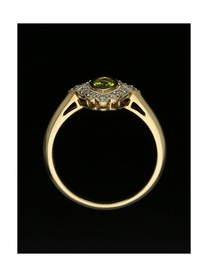 Peridot & Diamond Cluster Ring in 9ct Yellow Gold