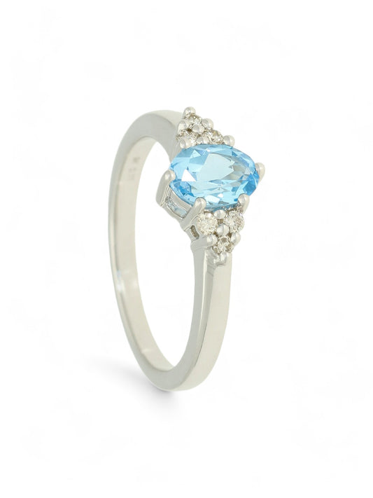 Aquamarine & Diamond Trefoil Ring in 9ct White Gold