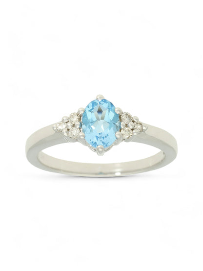 Aquamarine & Diamond Trefoil Ring in 9ct White Gold