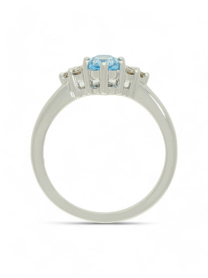Aquamarine & Diamond Trefoil Ring in 9ct White Gold