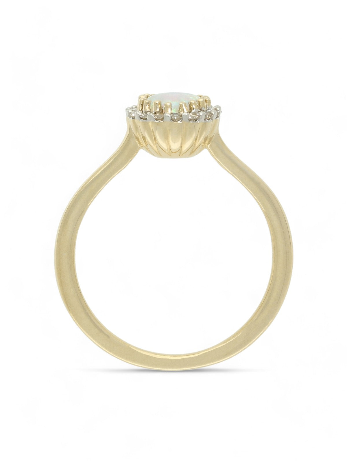 Opal & Diamond Round Brilliant Halo Ring in 9ct Yellow Gold