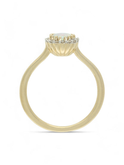 Opal & Diamond Round Brilliant Halo Ring in 9ct Yellow Gold